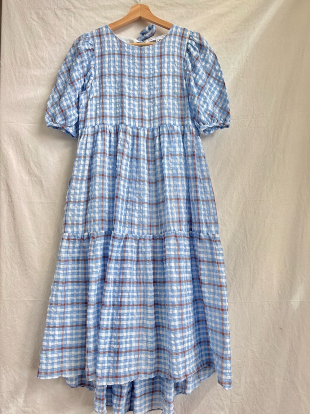 English Factory Light Blue and White Plaid Midi Dress